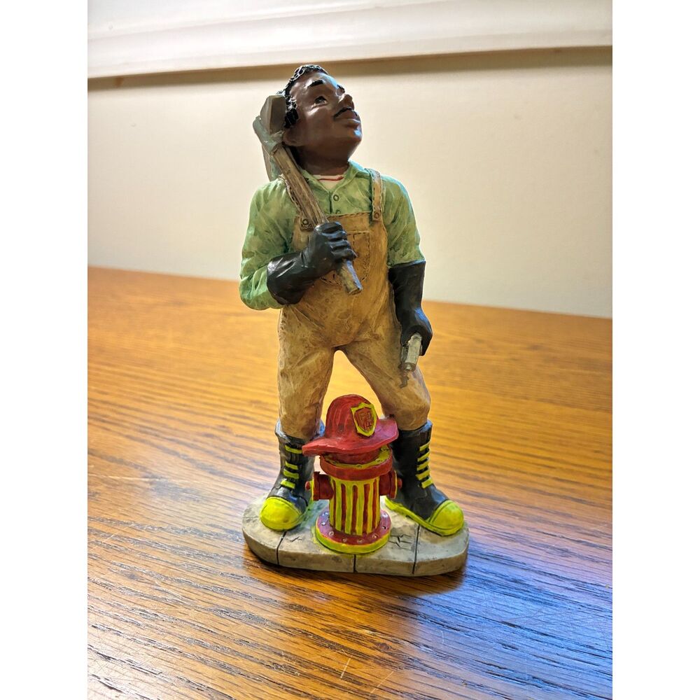 Vintage Youngs 1994 Black Fireman Collection Figurine Statue #30356 Firefighter